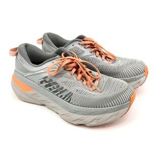 Hoka One One Bondi 7 Womens 8.5 Grey Orange Running Shoes 1110519 HMSH
